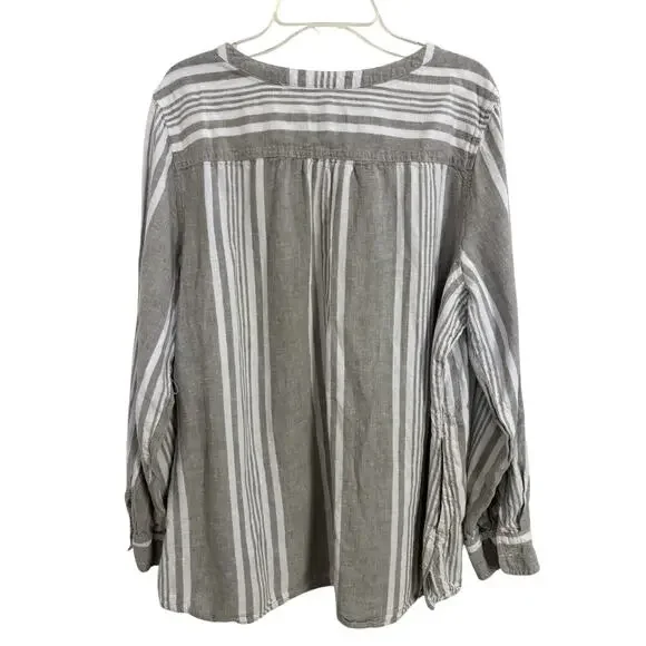 Linen Blend Resort Wear D&Co Striped Cover Up Top Size Large Coastal Beach - Picture 2 of 8